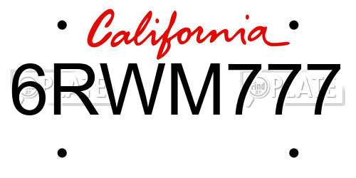6RWM777 California License Plate