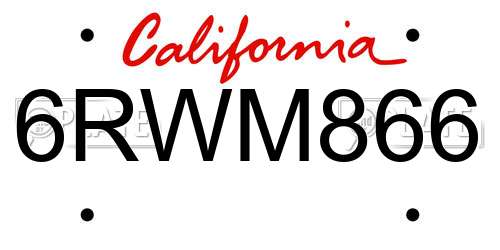 6RWM866 California License Plate