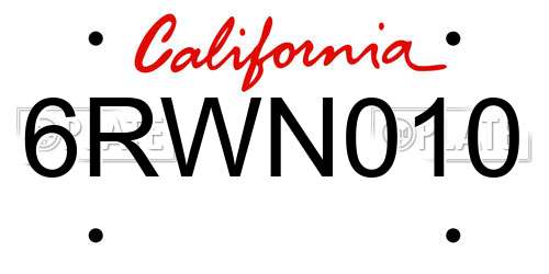 6RWN010 California License Plate