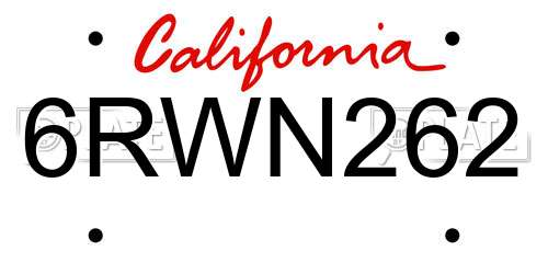 6RWN262 California License Plate