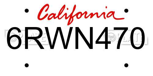 6RWN470 California License Plate
