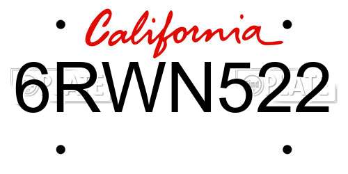 6RWN522 California License Plate