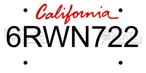 6RWN722 California License Plate