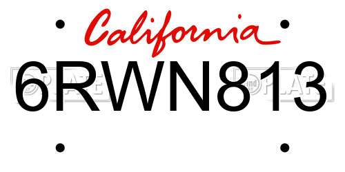 6RWN813 California License Plate