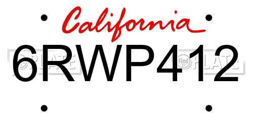 6RWP412 California License Plate
