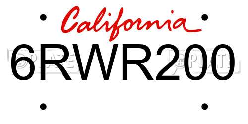 6RWR200 California License Plate