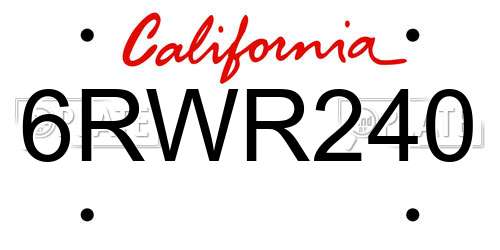 6RWR240 California License Plate