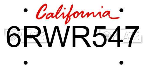 6RWR547 California License Plate