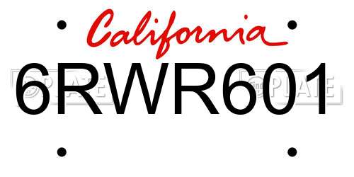 6RWR601 California License Plate