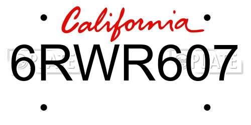 6RWR607 California License Plate