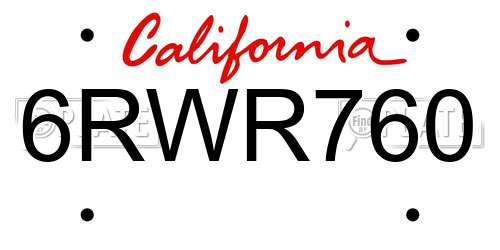 6RWR760 California License Plate
