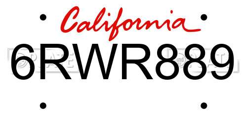 6RWR889 California License Plate