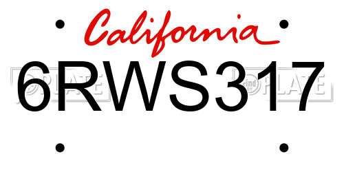 6RWS317 California License Plate