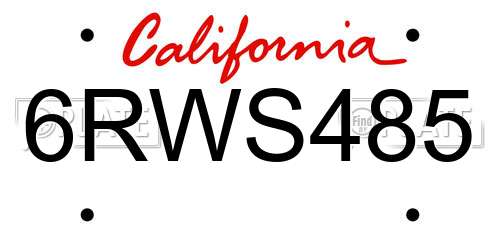 6RWS485 California License Plate