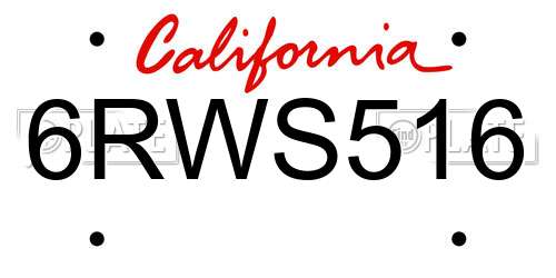 6RWS516 California License Plate