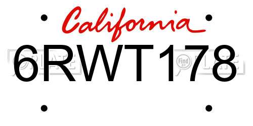 6RWT178 California License Plate