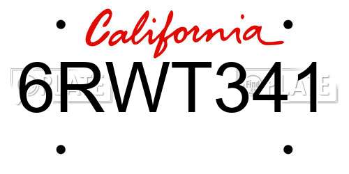 6RWT341 California License Plate