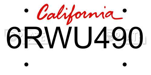 6RWU490 California License Plate