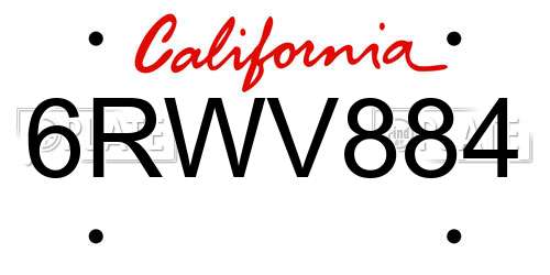 6RWV884 California License Plate