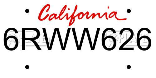 6RWW626 California License Plate