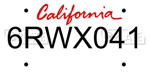 6RWX041 California License Plate