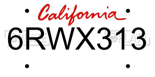 6RWX313 California License Plate