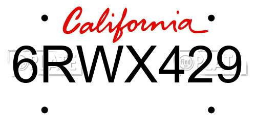 6RWX429 California License Plate