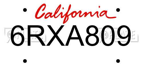 6RXA809 California License Plate