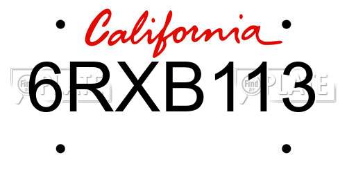 6RXB113 California License Plate