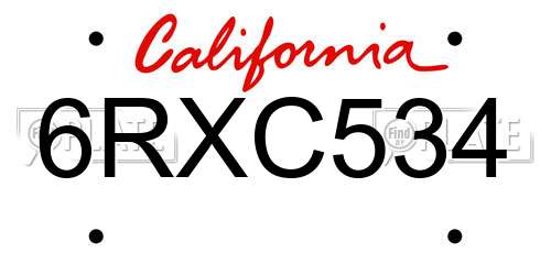 6RXC534 California License Plate