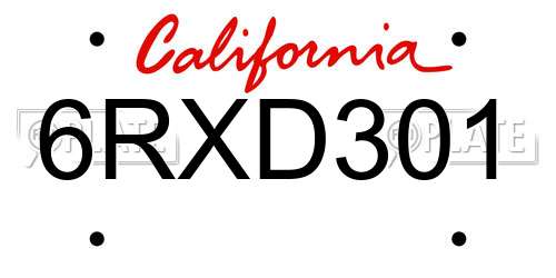 6RXD301 California License Plate