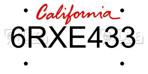 6RXE433 California License Plate
