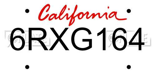 6RXG164 California License Plate