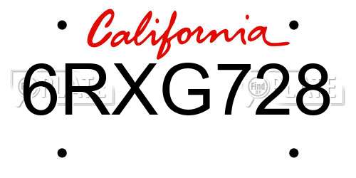 6RXG728 California License Plate