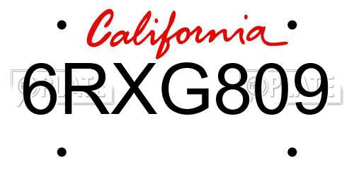 6RXG809 California License Plate