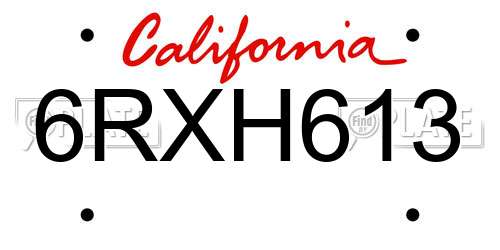 6RXH613 California License Plate