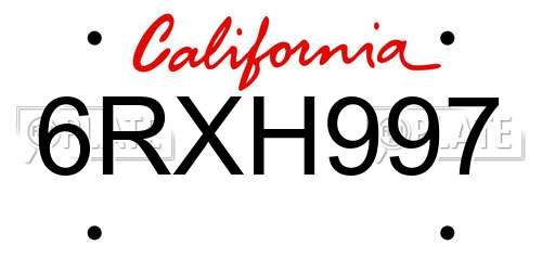 6RXH997 California License Plate
