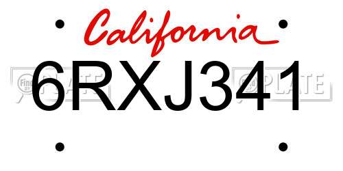 6RXJ341 California License Plate