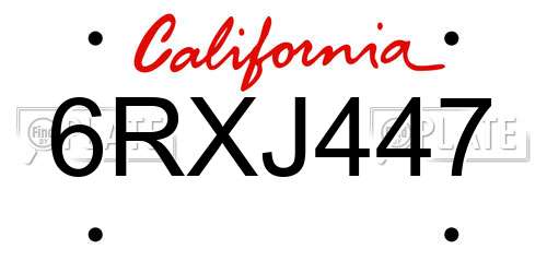 6RXJ447 California License Plate