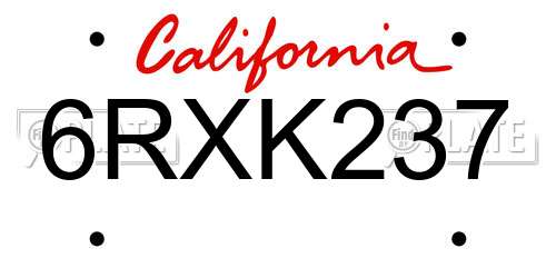 6RXK237 California License Plate