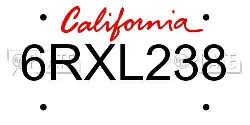 6RXL238 California License Plate