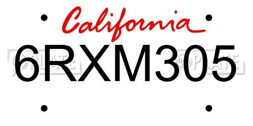 6RXM305 California License Plate