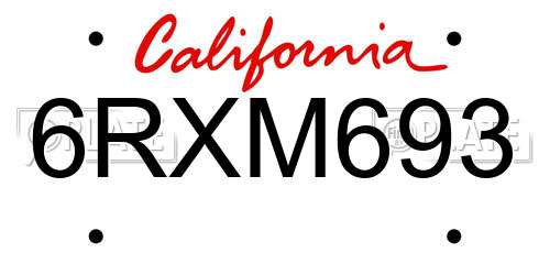 6RXM693 California License Plate