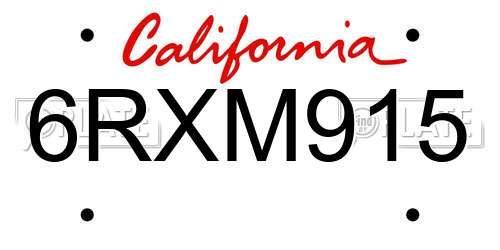 6RXM915 California License Plate