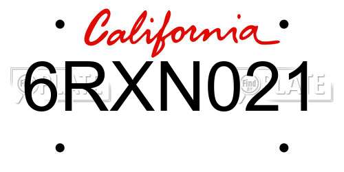 6RXN021 California License Plate