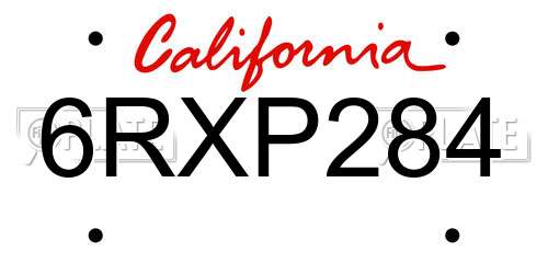6RXP284 California License Plate