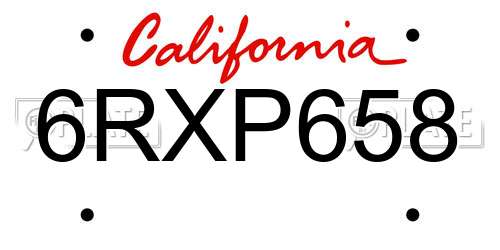 6RXP658 California License Plate