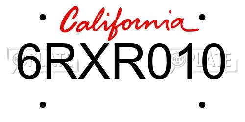 6RXR010 California License Plate