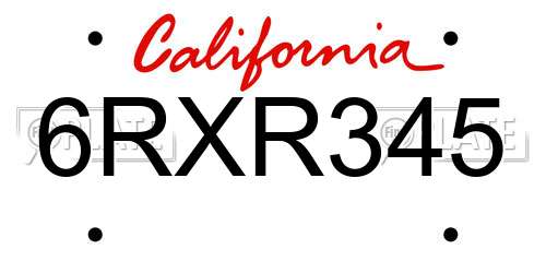 6RXR345 California License Plate