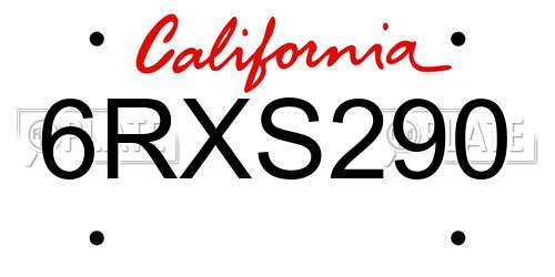 6RXS290 California License Plate